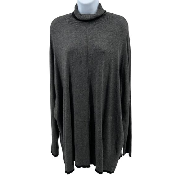 Adrianna Papell Tipped Turtleneck Sweater XL Heather Gray Black Trim Super Soft - Picture 1 of 9